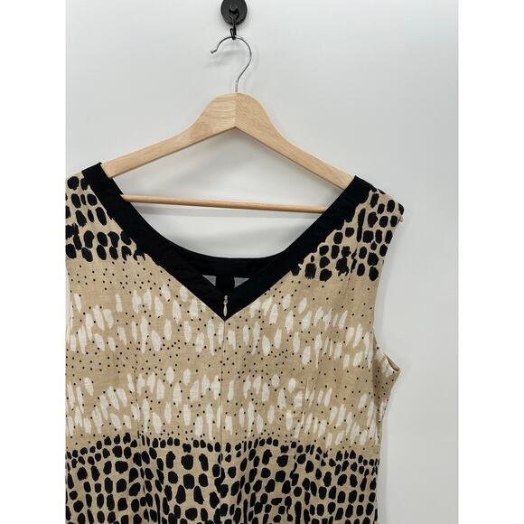 Pomodoro Dress Women 12 Tan Black Polka Dot Sleeveless Cotton Linen Shift Pocket - Picture 7 of 8
